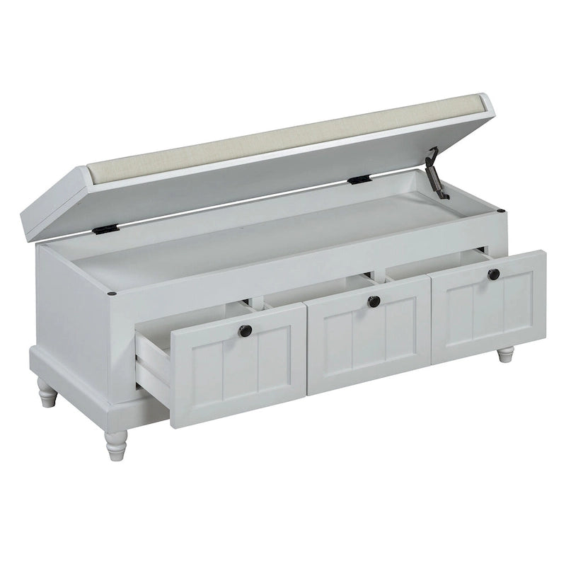 Classic Fluted Shoe Bench with Cushion & 3 Drawers