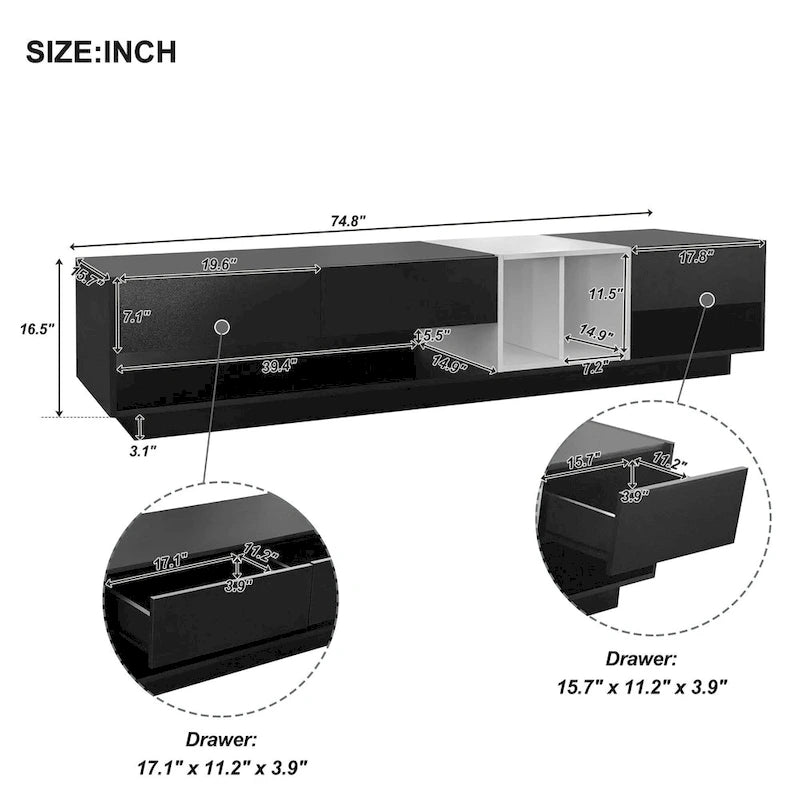 TV-Board 74 mit Stauraum & Fach für Fernseher bis 80 Zoll