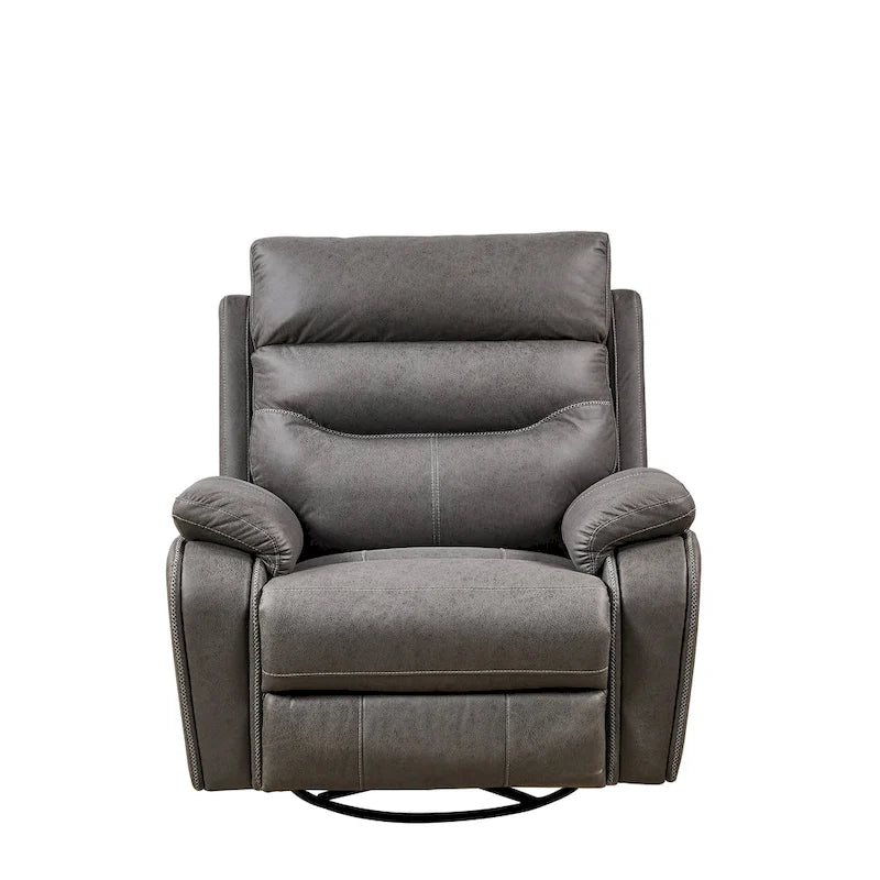 Grauer Dual-Motor-Relaxsessel mit 240°-Drehfunktion, Schaukelfunktion, USB-Anschlüssen und verstellbarer Kopfstütze