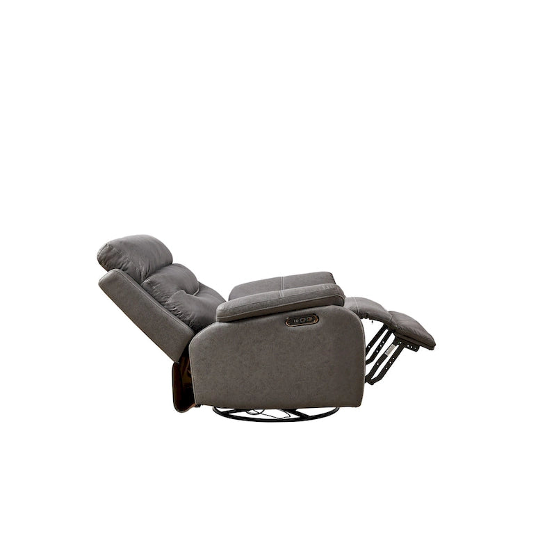 Grauer Dual-Motor-Relaxsessel mit 240°-Drehfunktion, Schaukelfunktion, USB-Anschlüssen und verstellbarer Kopfstütze