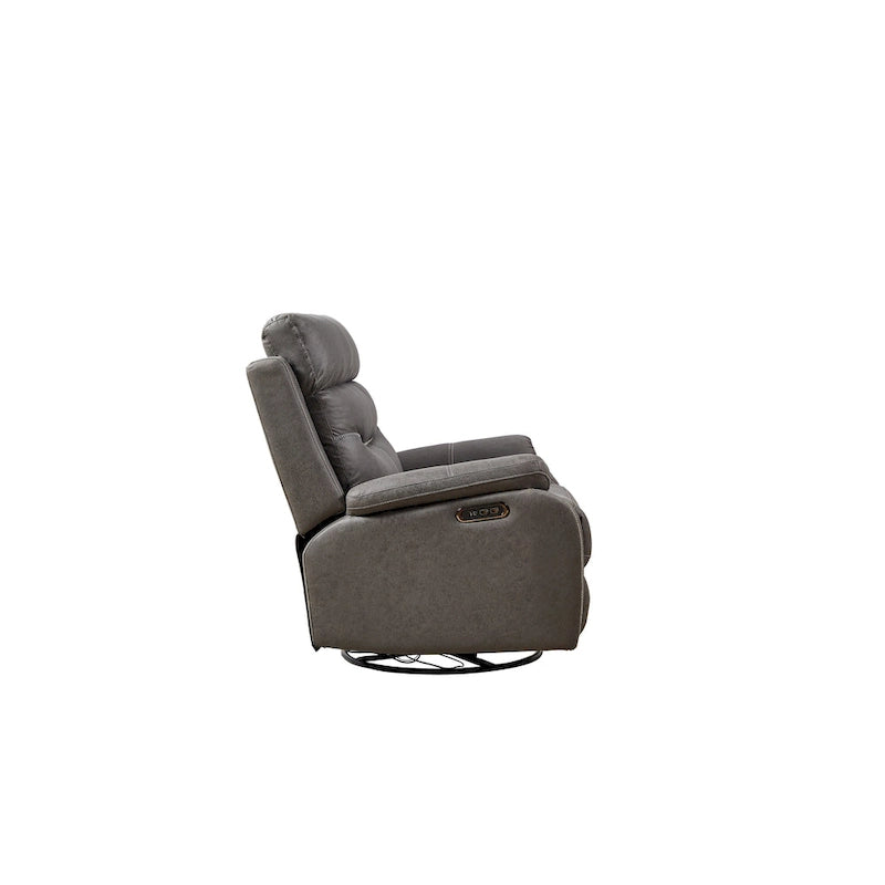Grauer Dual-Motor-Relaxsessel mit 240°-Drehfunktion, Schaukelfunktion, USB-Anschlüssen und verstellbarer Kopfstütze
