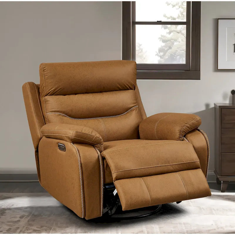 Grauer Dual-Motor-Relaxsessel mit 240°-Drehfunktion, Schaukelfunktion, USB-Anschlüssen und verstellbarer Kopfstütze