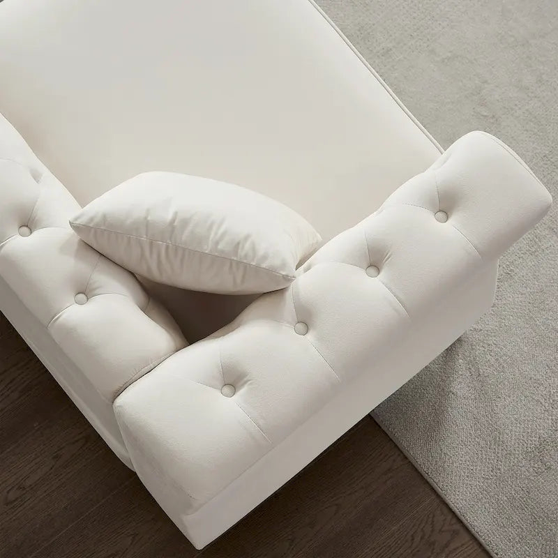 Beige 60.2 Velvet 2 Seater Sofa Couch with Metal Feet, 2 Pillows, Nailhead Trim, Solid Wood Frame and Foam Padding