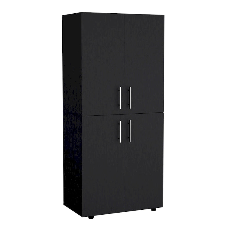 31,5 Zoll moderner viertüriger Kleiderschrank mit sechs Einlegeböden und zwei Kleiderstangen für das Schlafzimmer