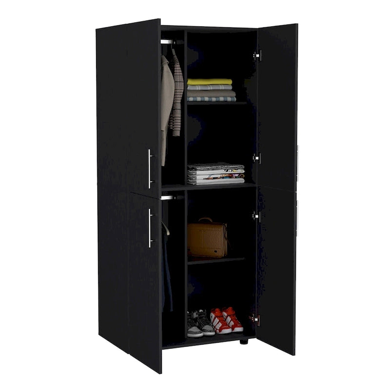 31,5 Zoll moderner viertüriger Kleiderschrank mit sechs Einlegeböden und zwei Kleiderstangen für das Schlafzimmer