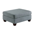 Linen Like Fabric Ottoman with Wooden Legs