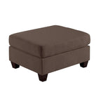Linen Like Fabric Ottoman with Wooden Legs