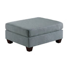 Linen Like Fabric Ottoman with Wooden Legs
