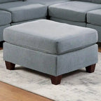 Linen Like Fabric Ottoman with Wooden Legs