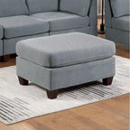 Linen Like Fabric Ottoman with Wooden Legs