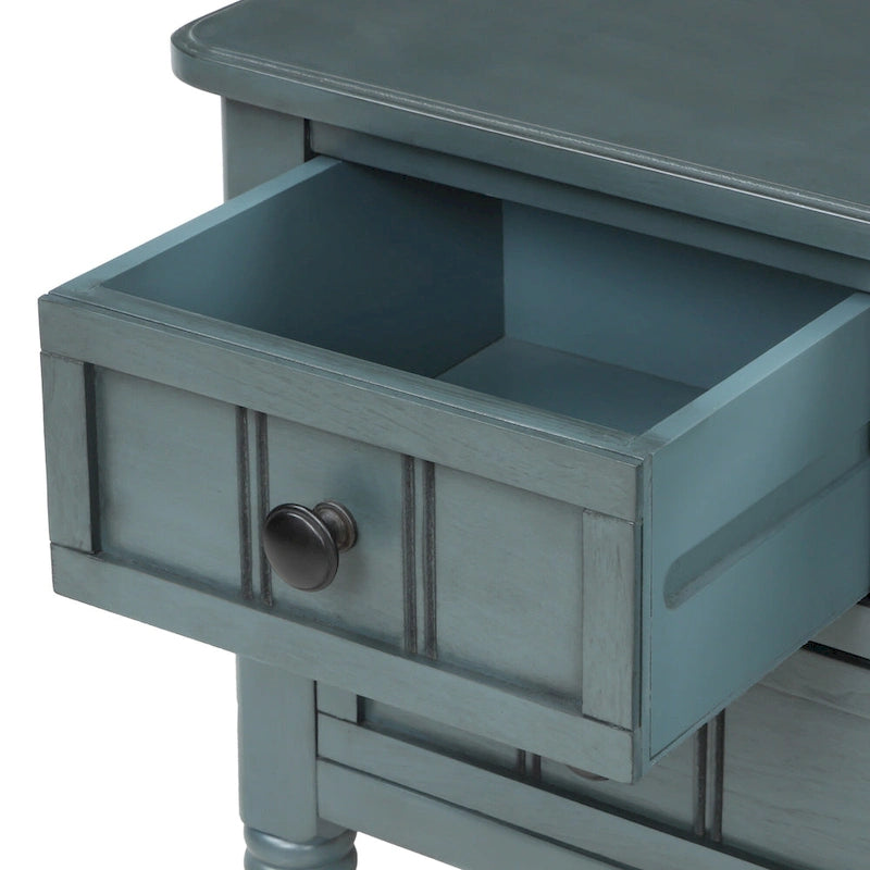 Schmaler Konsolentisch, dünner Sofatisch mit drei Schubladen und unterer Ablage - 60,2L x 33B x 79H cm