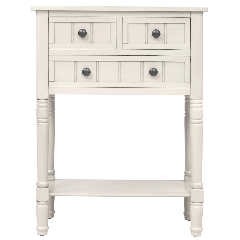 Schmaler Konsolentisch, dünner Sofatisch mit drei Schubladen und unterer Ablage - 60,2L x 33B x 79H cm