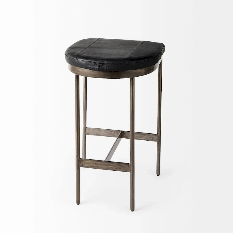 Genuine Leather Seat with Nickel Metal Frame Counter Stool