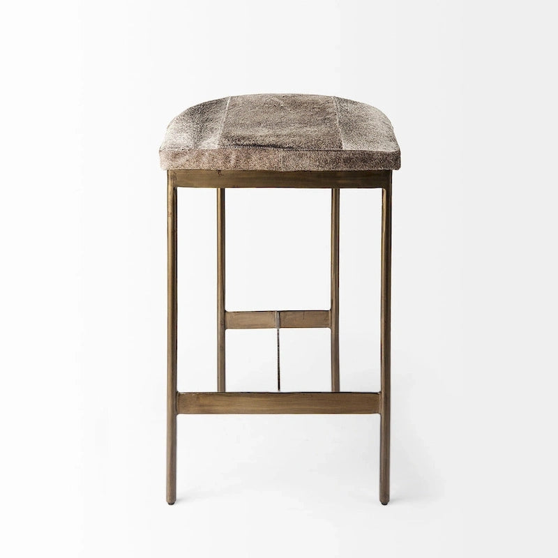 Genuine Leather Seat with Nickel Metal Frame Counter Stool