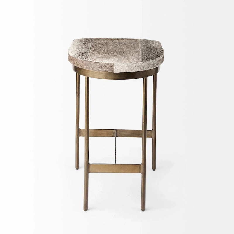 Genuine Leather Seat with Nickel Metal Frame Counter Stool
