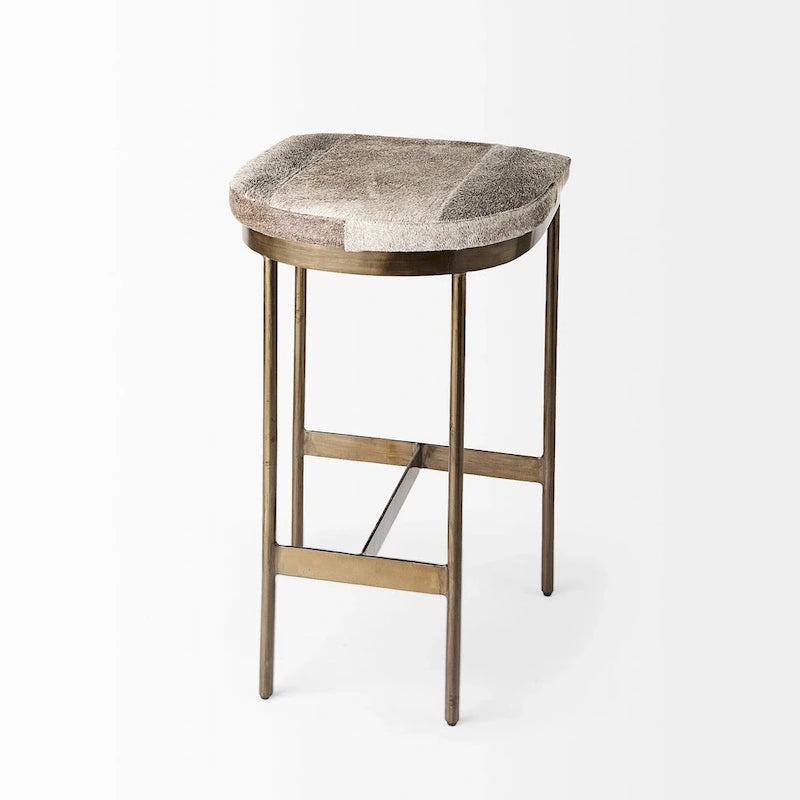 Genuine Leather Seat with Nickel Metal Frame Counter Stool