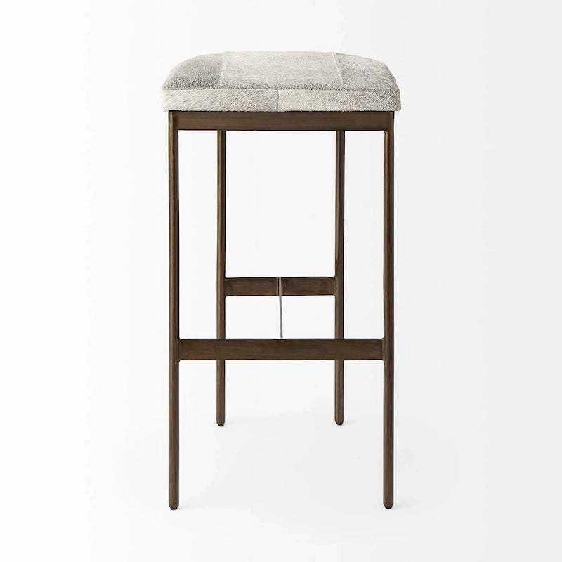 Genuine Leather Seat with Nickel Metal Frame Counter Stool