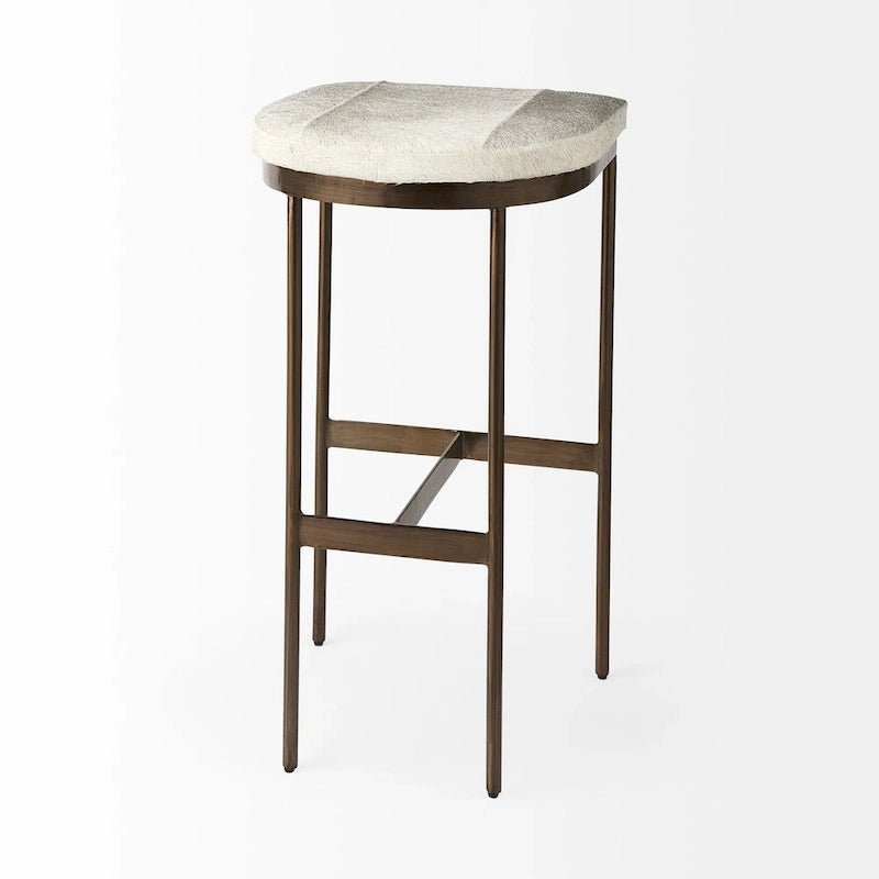 Genuine Leather Seat with Nickel Metal Frame Counter Stool