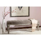 Beige Linen Bench with Carved Oak Frame - 52Wx18Dx18H