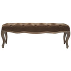 Beige Linen Bench with Carved Oak Frame - 52Wx18Dx18H