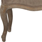 Beige Linen Bench with Carved Oak Frame - 52Wx18Dx18H