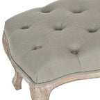 Beige Linen Bench with Carved Oak Frame - 52Wx18Dx18H