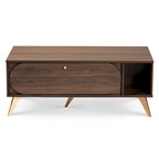 Couchtisch aus Holz im Mid-Century-Stil in Nussbaumbraun und Gold-Finish