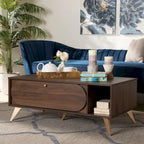 Couchtisch aus Holz im Mid-Century-Stil in Nussbaumbraun und Gold-Finish