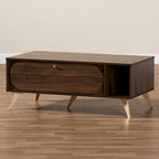 Couchtisch aus Holz im Mid-Century-Stil in Nussbaumbraun und Gold-Finish