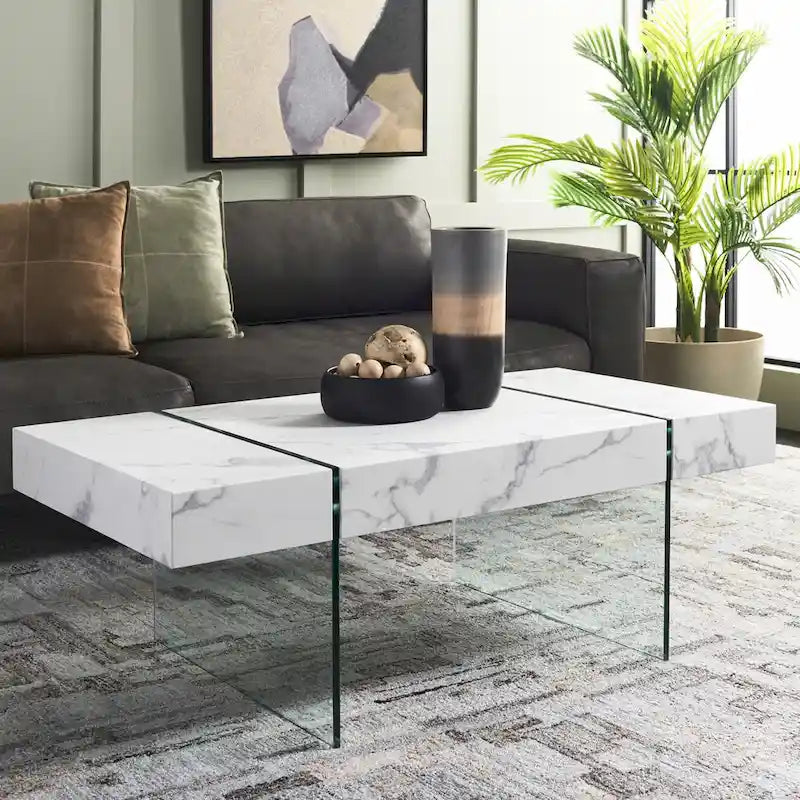 SAFAVIEH Pluma Couchtisch mit Glasbeinen, rechteckig – 110 cm B x 60 cm T x 40 cm H – 110 cm B x 61 cm T x 41 cm H