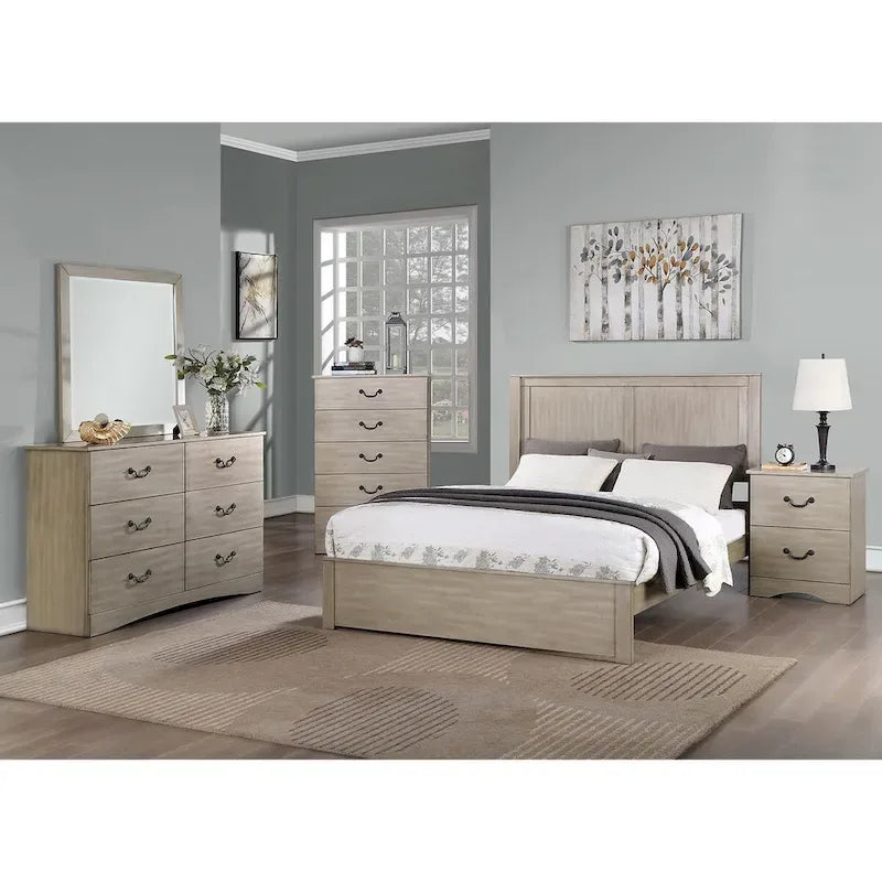 Wooden Queen Bed with 2 Panels Headboard Design