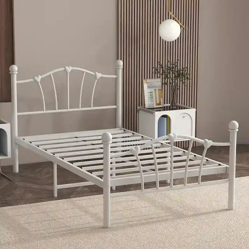 Twin Size Platform Bed Frame with Iron-Art Sweet Heart Headboard
