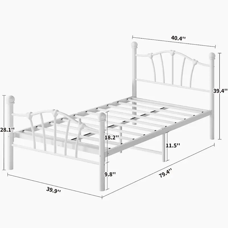 Twin Size Platform Bed Frame with Iron-Art Sweet Heart Headboard