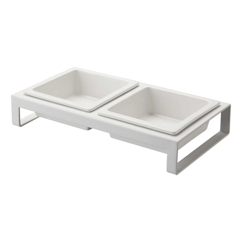 Yamazaki Home Tierfutternäpfe – Zwei Ausführungen, Stahl und Keramik, flach, 1,25 Tassen, 300 Milliliter pro Napf
