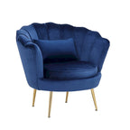 Blue Velvet Lounge Chair with Gold Legs - 29 H x 32.5 W x 31.5 D