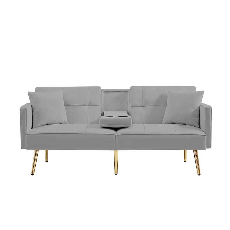 Samt-Futonsofa mit goldenen Metallbeinen für Wohnzimmer, Eingangsbereich, Flur, Büro