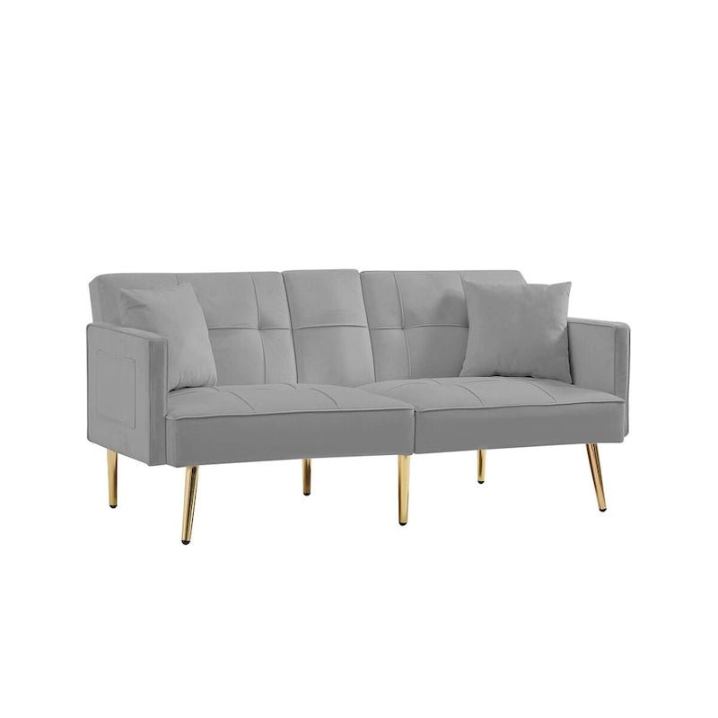 Samt-Futonsofa mit goldenen Metallbeinen für Wohnzimmer, Eingangsbereich, Flur, Büro