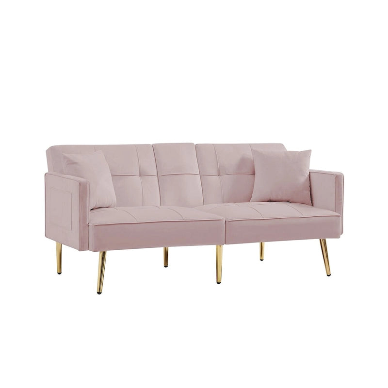 Samt-Futonsofa mit goldenen Metallbeinen für Wohnzimmer, Eingangsbereich, Flur, Büro
