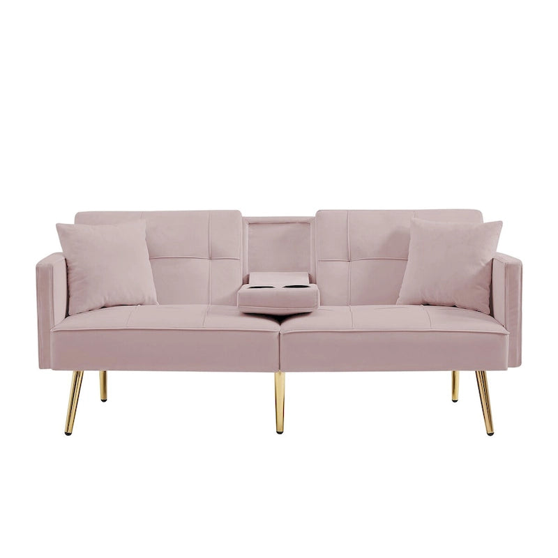 Samt-Futonsofa mit goldenen Metallbeinen für Wohnzimmer, Eingangsbereich, Flur, Büro