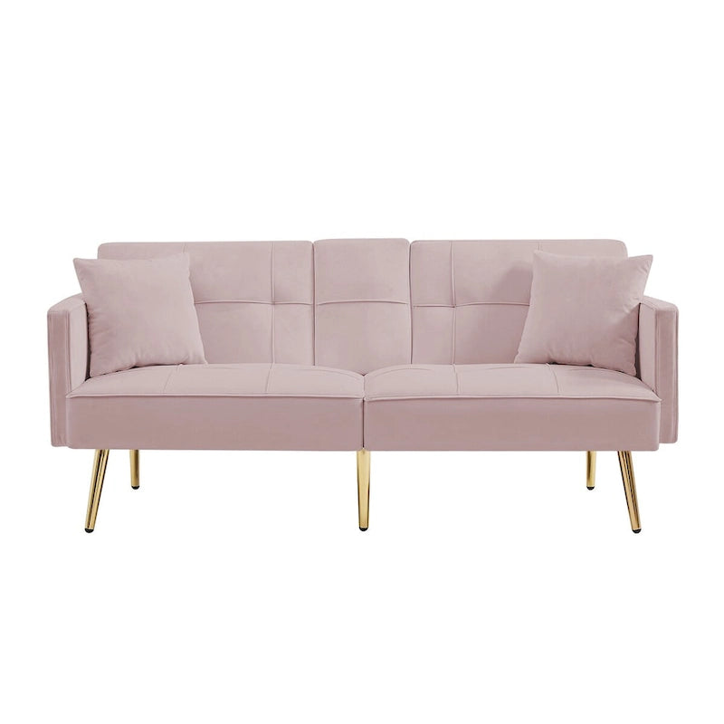 Samt-Futonsofa mit goldenen Metallbeinen für Wohnzimmer, Eingangsbereich, Flur, Büro