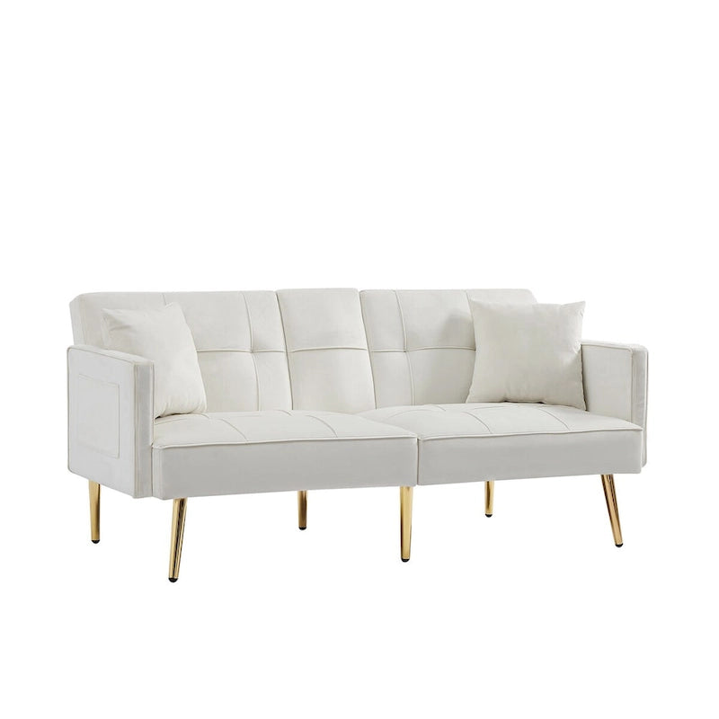 Samt-Futonsofa mit goldenen Metallbeinen für Wohnzimmer, Eingangsbereich, Flur, Büro
