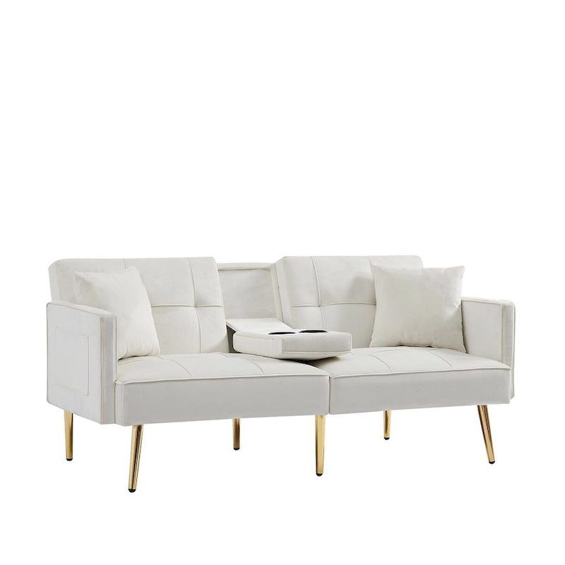 Samt-Futonsofa mit goldenen Metallbeinen für Wohnzimmer, Eingangsbereich, Flur, Büro