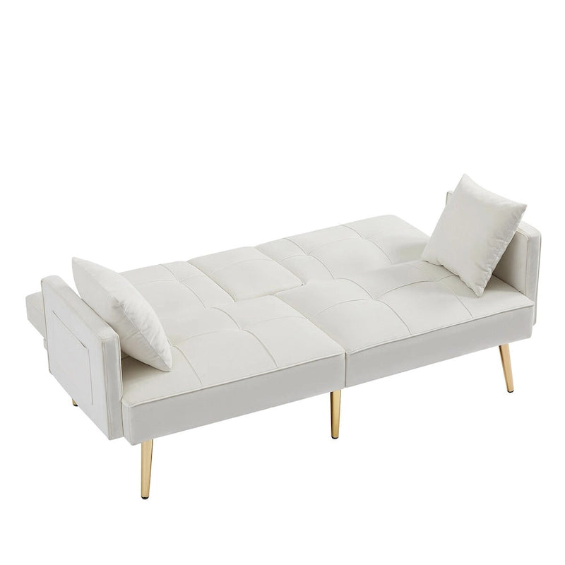 Samt-Futonsofa mit goldenen Metallbeinen für Wohnzimmer, Eingangsbereich, Flur, Büro