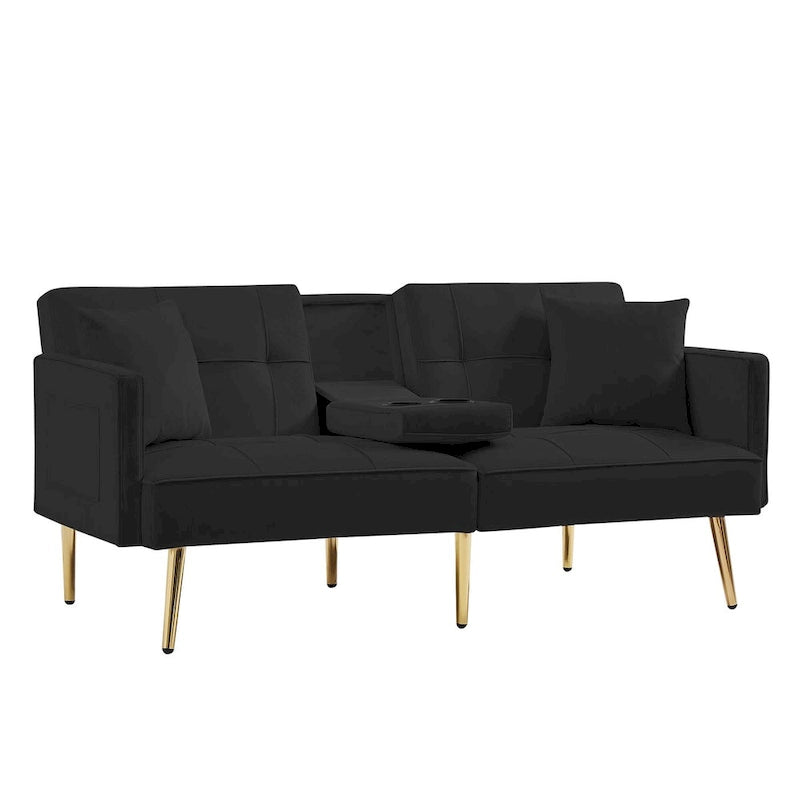 Samt-Futonsofa mit goldenen Metallbeinen für Wohnzimmer, Eingangsbereich, Flur, Büro