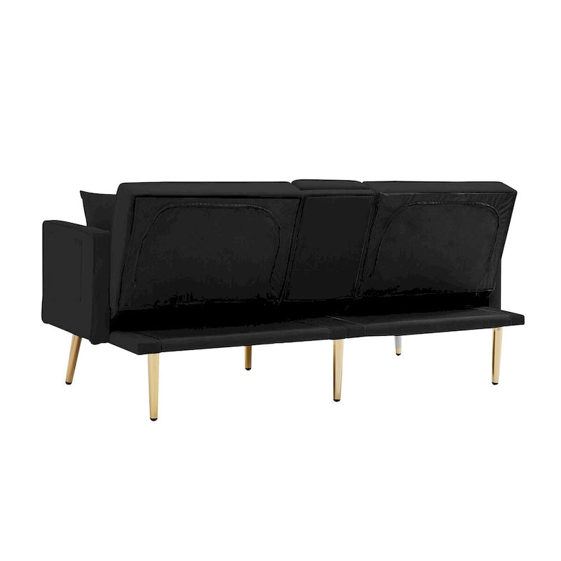 Samt-Futonsofa mit goldenen Metallbeinen für Wohnzimmer, Eingangsbereich, Flur, Büro