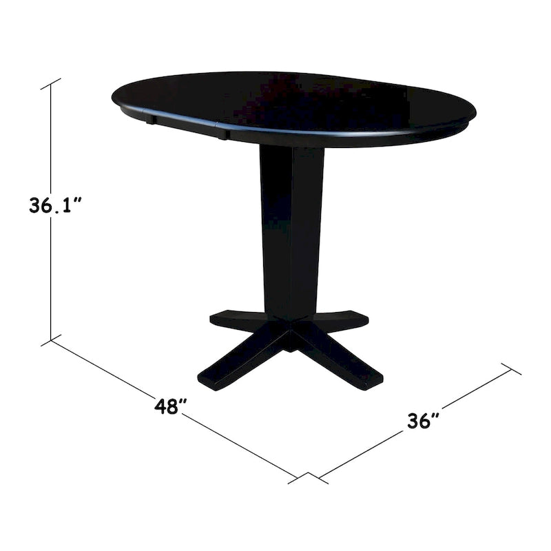 36 in Round Top Pedestal Counter Height Dining Table with 12 in Leaf