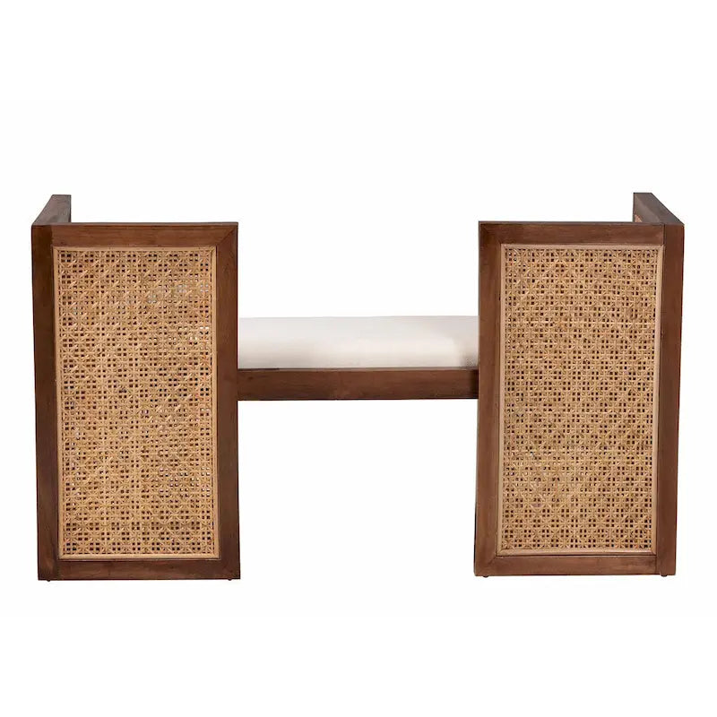 Lovina Bohemian Akzentbank aus hellem Rattan und Akazienholz
