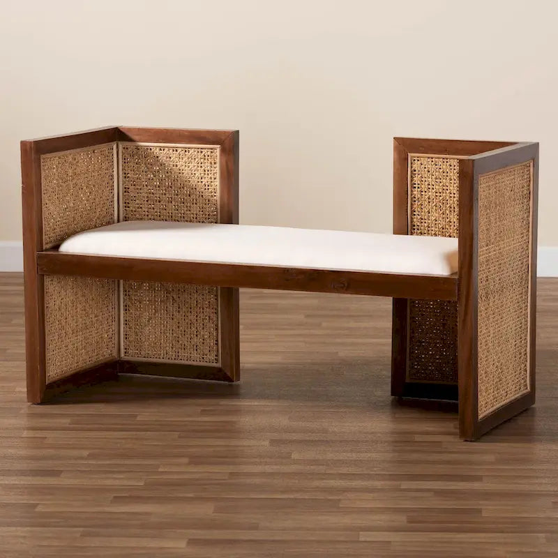 Lovina Bohemian Akzentbank aus hellem Rattan und Akazienholz