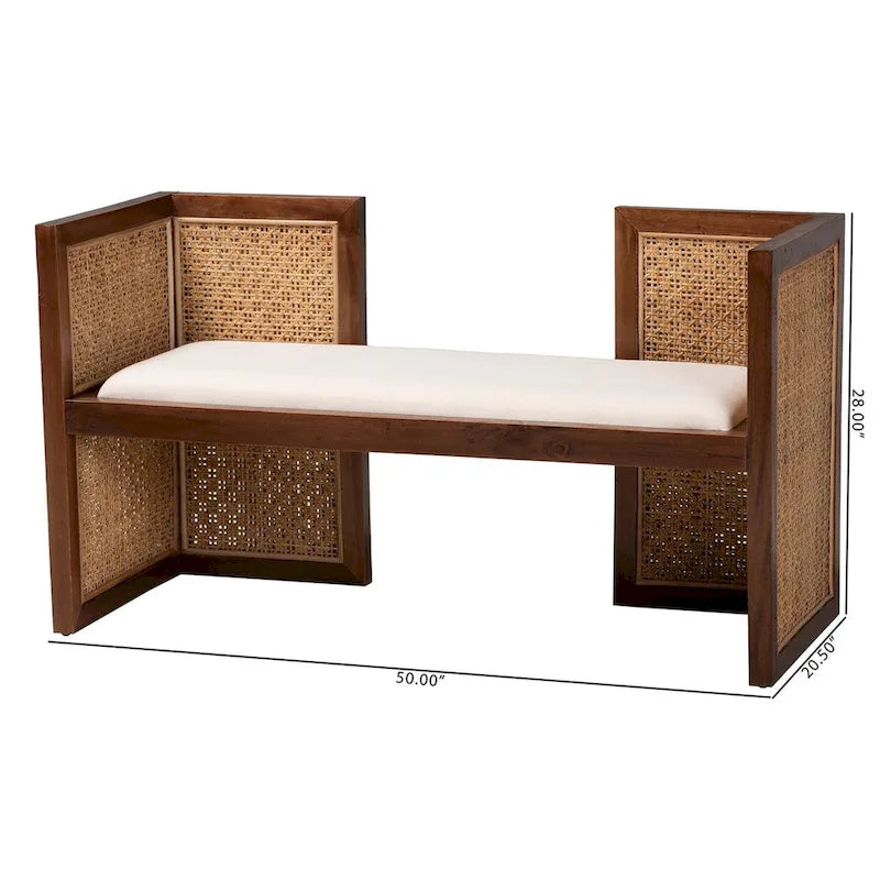 Lovina Bohemian Akzentbank aus hellem Rattan und Akazienholz