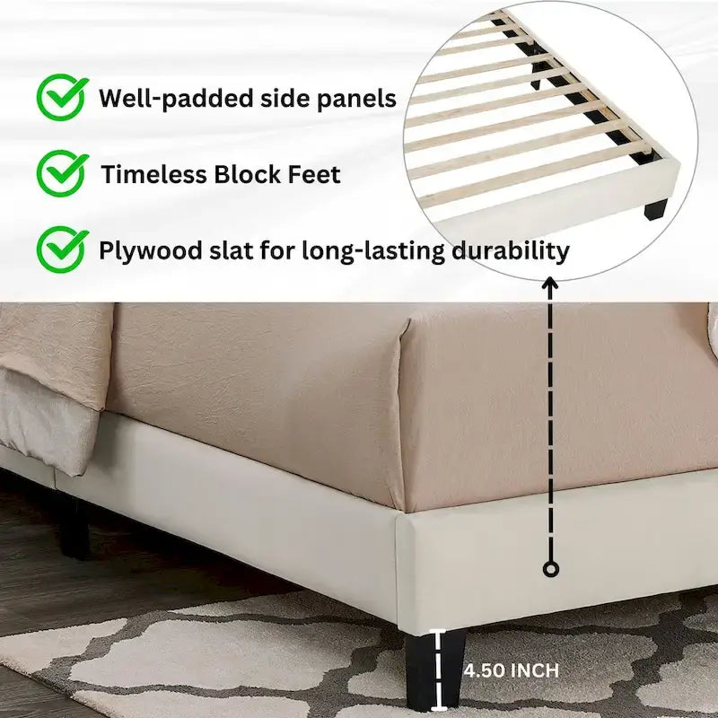 Roundhill Findlay Plüsch 3D-gepolstertes Plattformbett in Weißtaubenweiß
